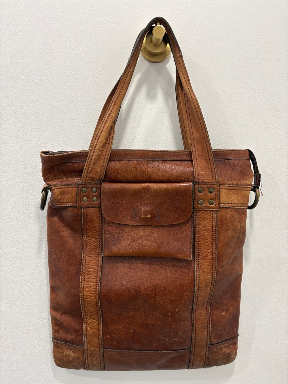 Vintage Fossil Leather Tote Bag Brown